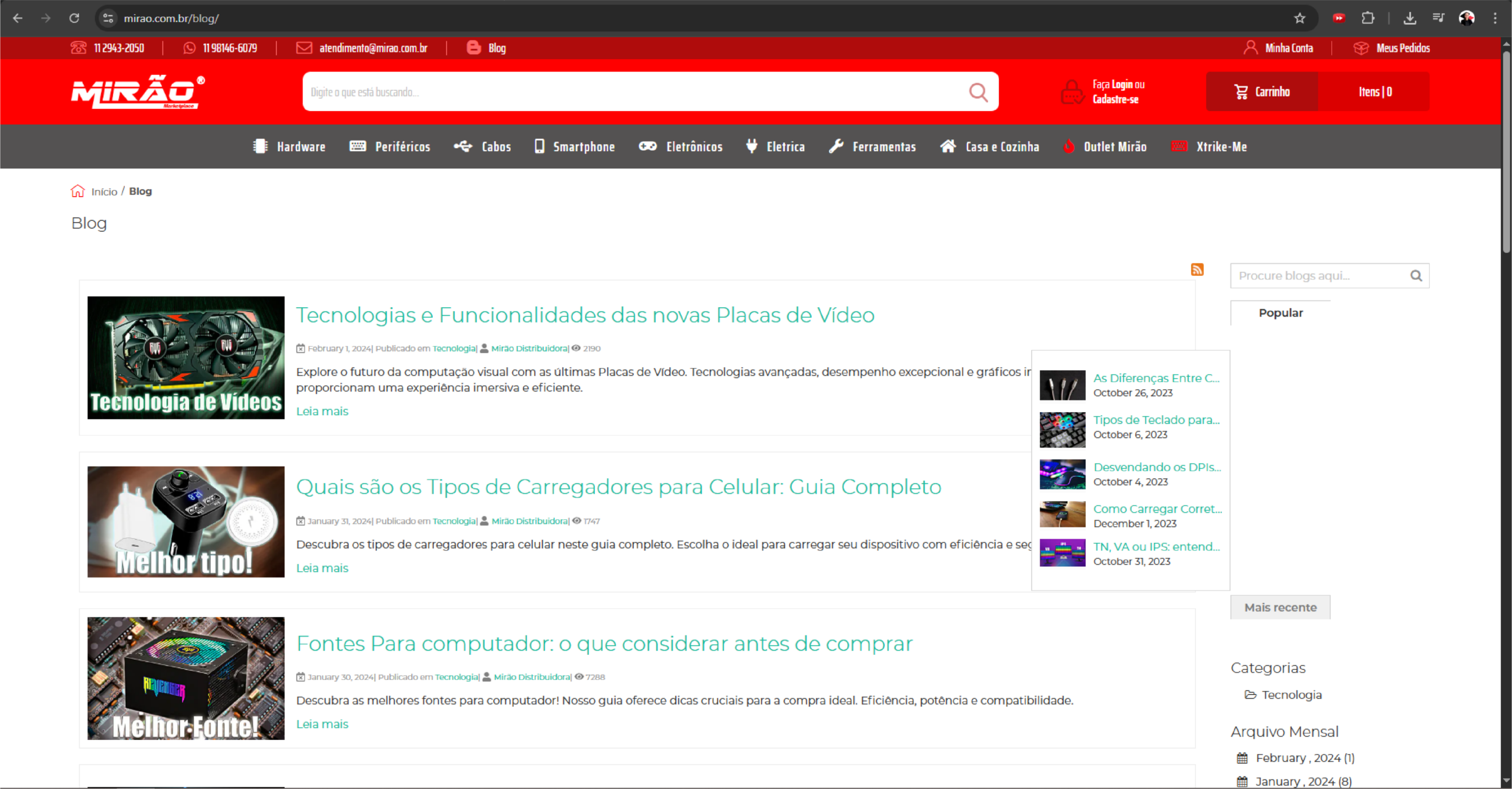 Blog da Loja Virtual Mirão Distribuidora, desenvolvida pela Bis2Bis E-commerce