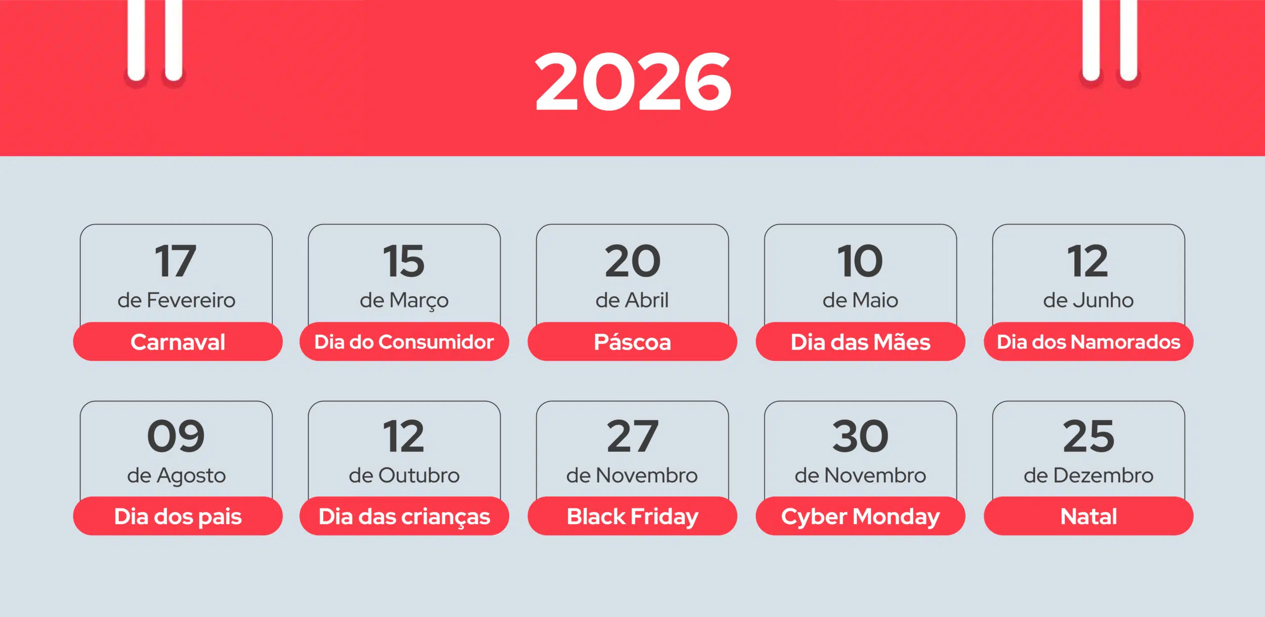 Calendário comercial com as mais importantes datas comemorativas do E-commerce