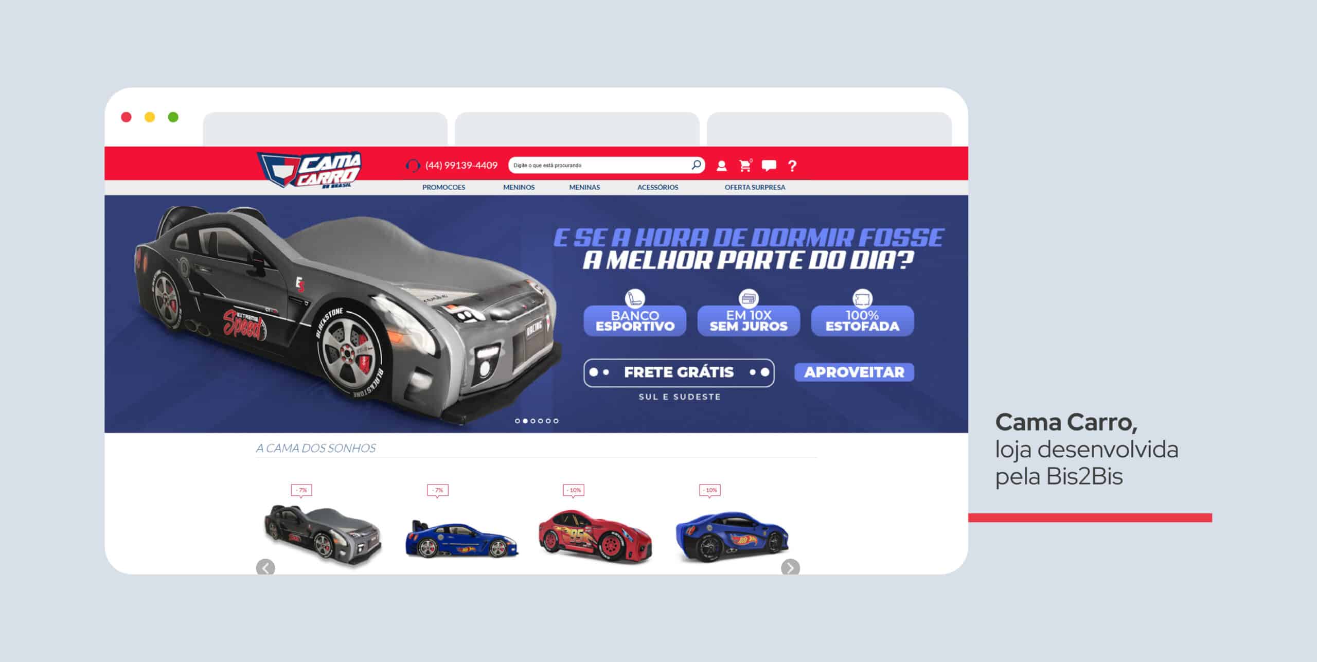 Cama Carro do Brasil, Loja Virtual de Móveis especializada em camas personalizadas. Projeto desenvolvido pela Bis2Bis E-commerce.