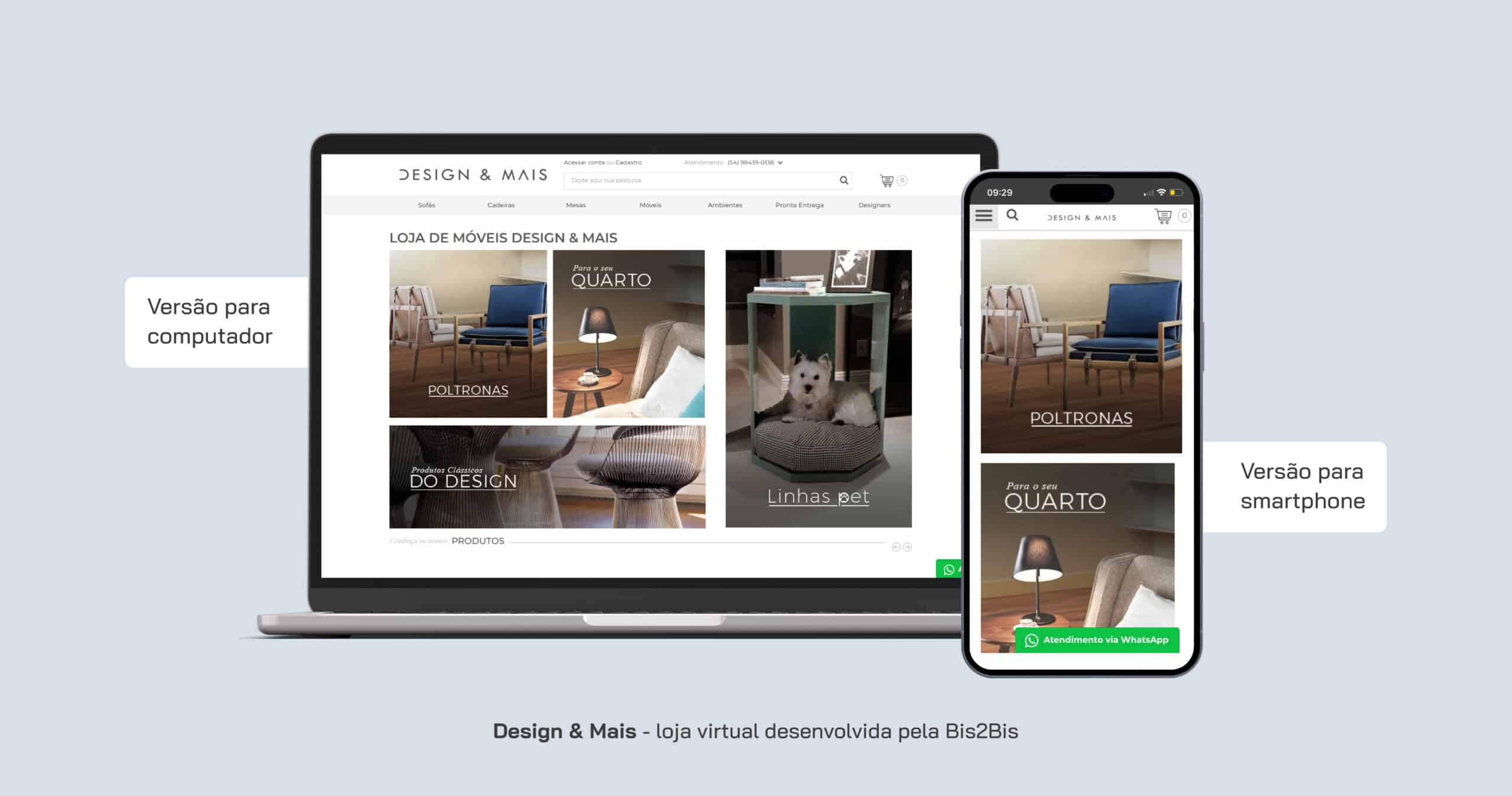 Design e Mais, Loja Virtual de Móveis de alto padrão. Projeto desenvolvido pela Bis2Bis E-commerce.