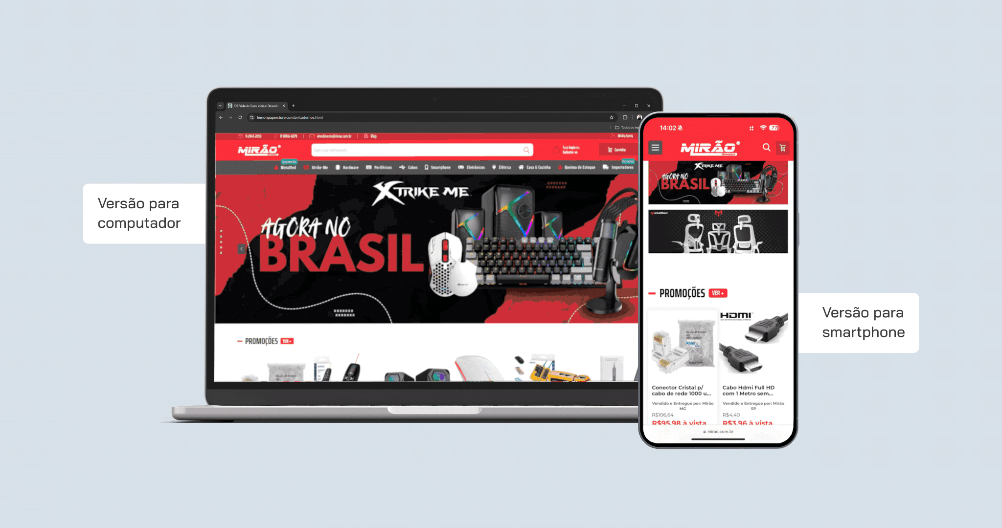 Na captura, Mirão Distribuidora, Loja Virtual de Eletrônicos desenvolvida pela Bis2Bis E-commerce.
