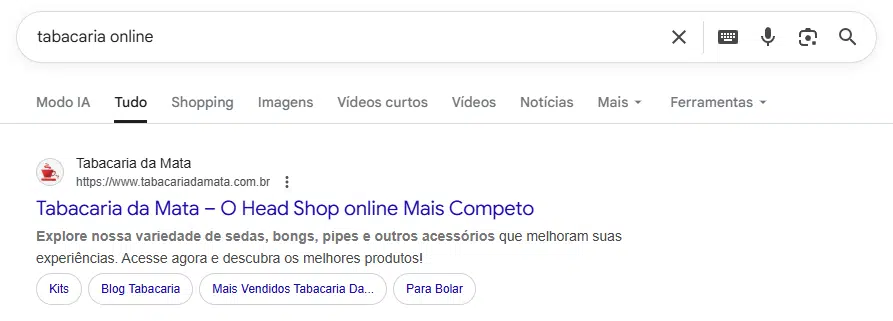 Tabacaria da Mata, Loja Virtual desenvolvida pela Bis2Bis E-commerce em primeiro lugar nas pesquisas do Google